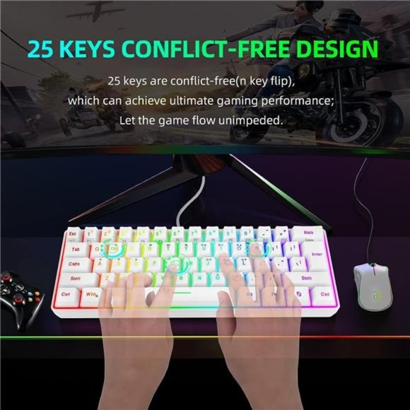 60% Wired Gaming Keyboard, 61 Keys RGB Backlit Wrist Rest Ultra-Compact Mini - Picture 5 of 6